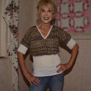 Two tone hand crochet half sleeve sweater